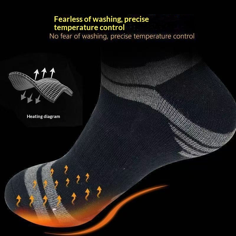 Black rechargeable heated sock with the heated sole area shown