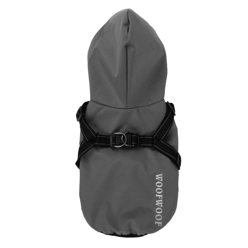 Hooded Dog Raincoat with Built-In Harness